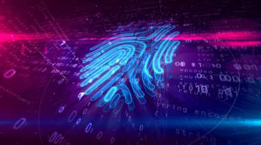 Cyber koruması tarafından dijital arka plan üzerinde parmak izi tanımlama. Kişisel yetkilendirme ve el parmak doğrulama sistemi soyut kavram 3d çizim ile dijital güvenlik teknoloji.