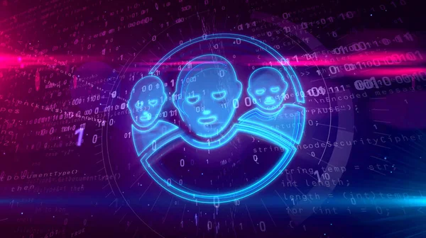 Social media communications in cyberspace symbol on digital background. Human faces icon as private networking abstract concept 3D illustration.