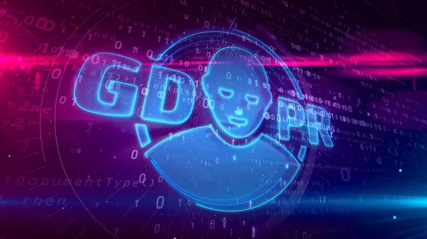 GDPR - general data protection regulation law on digital background. Human face symbol as privacy security in european union 3D illustration.