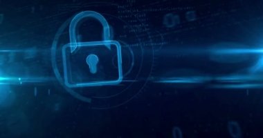 Siber dijital asma kilit simgesi. Siber güvenlik göstergesi dijital arka plan üzerinde döngü tünel Soyut animasyon.