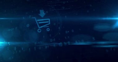 Internet Pazarlama ve e-ticaret simgesi alışveriş sepeti ile. Cyber dijital arka plan üstünde kutsal kişilerin resmi iş. Online satış döngü ve sorunsuz tünel animasyon soyut.