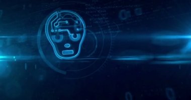Yapay zeka ile siber dijital arka plan baş sembolü. Sibernetik beyin döngü ve sorunsuz tünel animasyon soyut.