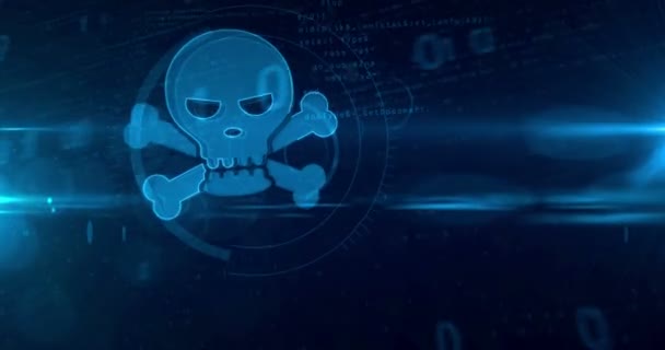 Cyber Angriffskonzept Mit Totenkopf Und Knochen Zeichen Looping Und Nahtlose — Stockvideo