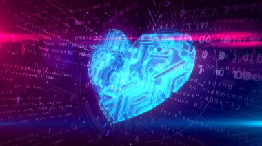 Cyber kalp sembol siber. Soyut 3d dijital arka plan üzerinde aşk simgesinin resmi.
