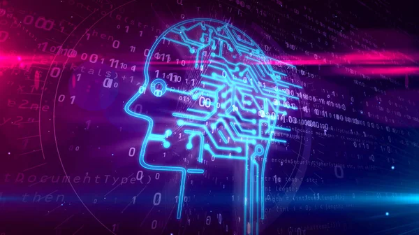Inteligência Artificial Com Símbolo Cabeça Cibernética Fundo Digital Cybernetic Cérebro — Fotografia de Stock