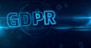 Gdpr genel veri koruma Yönetmeliği Yasası dijital arka plan üzerinde. Avrupa Birliği döngü ve sorunsuz animasyon Gizlilik Güvenlik.