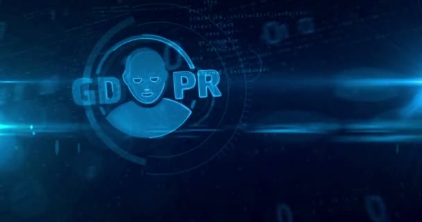 Gdpr Genel Veri Koruma Yönetmeliği Ile Yüz Simgesi Dijital Arka — Stok video