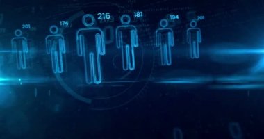 Algoritma kavramı dijital arka plan üzerinde gelişmiş sosyal puanlama ve değerlendirme insanlar. Yapay zeka teknoloji döngü ve sorunsuz animasyon ile profil oluşturma ve insan davranış analizi.