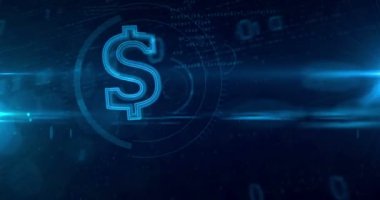 Dijital arka plan üzerinde dolar işareti. İnternet pazarlama ve siber Business loopable ve sorunsuz animasyon soyut kavram.