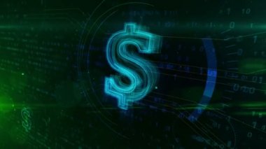 Dijital arka plan üzerinde dolar işareti. Internet pazarlama ve siber iş soyut kavram animasyon.