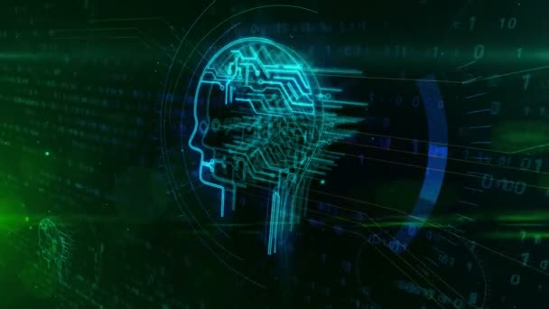 Intelligence Artificielle Avec Symbole Cyber Tête Sur Fond Numérique Cerveau — Video