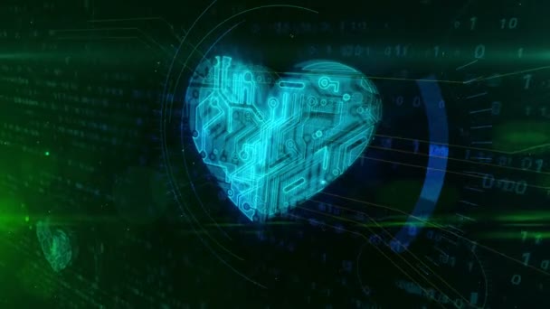 Ψηφιακή Καρδιά Σχήμα Στον Κυβερνοχώρο Αφαιρετικό Animation Φουτουριστικό Cyber Σύμβολο — Αρχείο Βίντεο