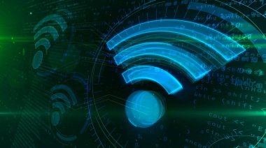 WiFi simgesi soyut kavram. Kablosuz iletişim ve etkin nokta simgesini Soyut 3d çizimi.
