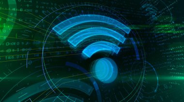 WiFi simgesi soyut kavram. Kablosuz iletişim ve etkin nokta simgesini Soyut 3d çizimi.