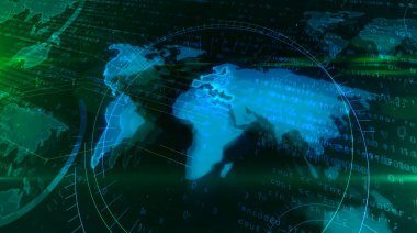 Dünya Haritası ile küresel ağ kavramı. Küreselleşme, siber ve dijital toplumun Soyut 3d çizimi.