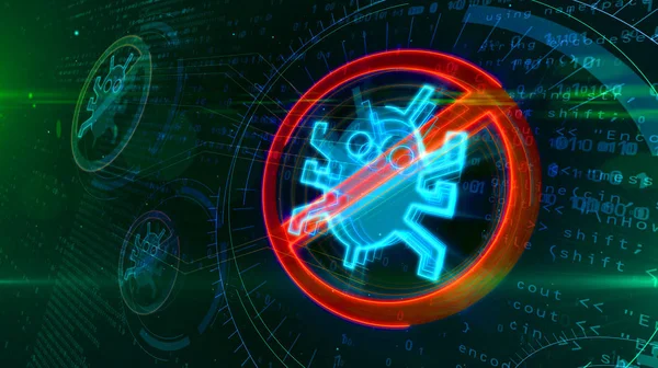 Antivirus Σύμβολο Δυαδική Φόντο Ψηφιακή Σκουλήκι Απαγόρευση Αφηρημένη Απεικόνιση Εικονίδιο — Φωτογραφία Αρχείου
