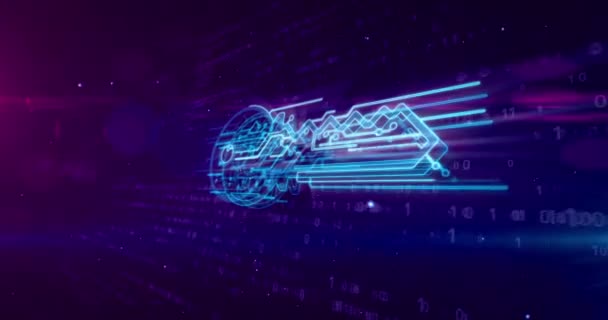 Cryptage des données, cyberprotection et signe de clé numérique sur fond binaire dynamique. Technologie de sécurité informatique concept abstrait animation 3D .