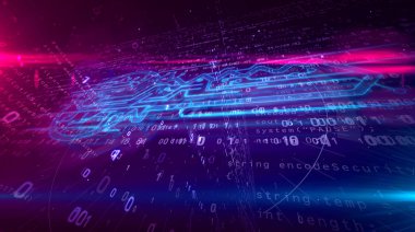 Veri şifreleme, cyber koruma ve dinamik ikili arka plan dijital anahtar işareti. Bilgisayar güvenlik teknoloji soyut kavram 3d çizim.
