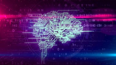 Sibernetik beyin, derin Makine öğrenimi ve yapay zeka kavramı 3d çizim. Dinamik dijital 3d arka plan çalışma cyber aklında.