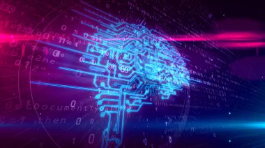 Sibernetik beyin, derin Makine öğrenimi ve yapay zeka kavramı 3d çizim. Dinamik dijital 3d arka plan çalışma cyber aklında.