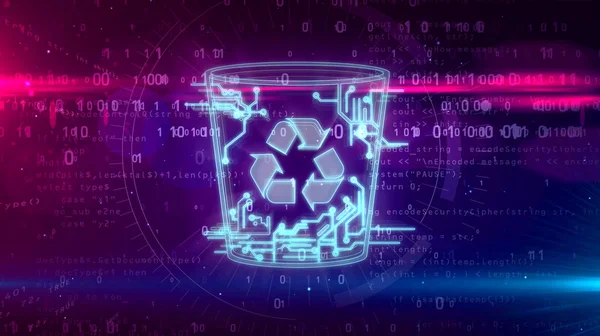 Computer trash symbol on dynamic digital background. Digital data delete icon abstract 3D 3D illustration.