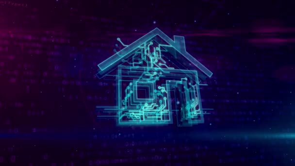 Concepto Casa Inteligente Iot Sobre Fondo Digital Dinámica Brillante Hogar — Vídeo de stock