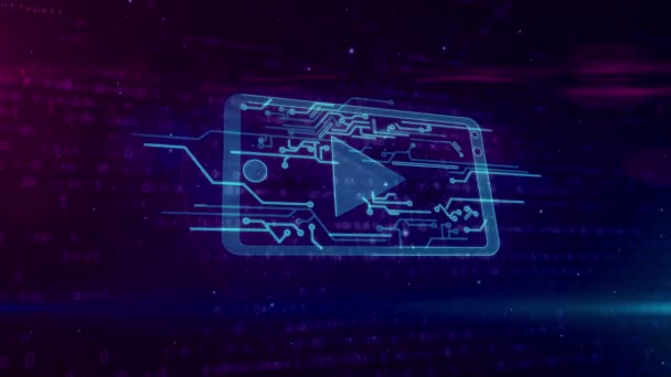 Fournisseur de médias numériques et lecteur mobile signe sur fond binaire animation 3D boucle et transparente. Concept de radiodiffusion, de diffusion en continu et de communication mondiales .