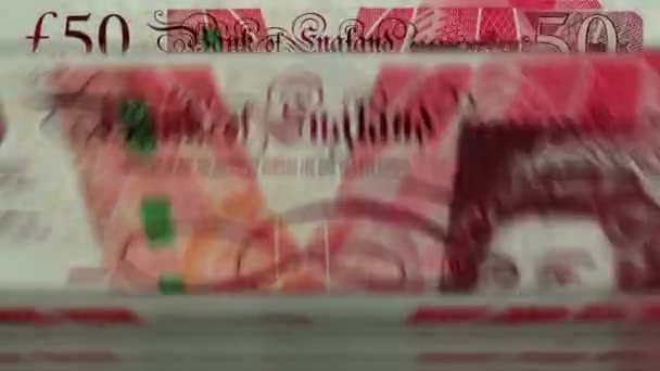 Geldzählmaschine Mit Britischen Pfund Sterling Banknoten Schnelle Rotation Der Bip — Stockvideo