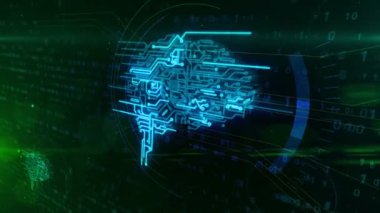 Yapay zeka, sibernetik beyin ve derin makine öğrenme ve kavram 3d animasyon. Çalışma cyber zihin hologram dinamik dijital arka plan üzerinde.