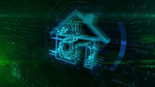 Концепция Домашней Сети House Iot Цифровом Фоне Динамическая Светящаяся Голограмма — стоковое видео