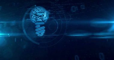 Yenilik, yaratıcı fikir ve dinamik dijital arka plan başarı kavramı sembolü. Cyber ampul hologram simgesi soyut 3d loopable ve sorunsuz tünel animasyon.