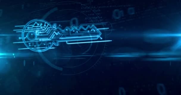 Veiligheid Van Cyberruimte Gegevensbescherming Digitale Sleutel Tekenen Dynamische Binaire Achtergrond — Stockvideo
