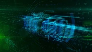 Büyük veri analizi ve dijital bilgi işlem 3d animasyon. Teknoloji soyut kavram ikili arka plan üzerinde.