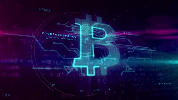 Bitcoin Minería Criptomoneda Los Negocios Virtuales Símbolo Tecnología Blockchain Fondo — Vídeo de stock