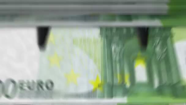 Pengar Räknar Maskin Med 100 Eurosedlar Snabb Euro Valuta Ner — Stockvideo