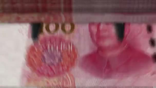 Máquina Contagem Dinheiro Com 100 Notas Renminbi Chines Yuan Moeda — Vídeo de Stock