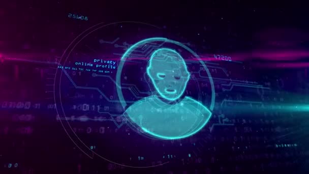 Redes Sociales Privacidad Espacio Cibernético Símbolo Holograma Fondo Digital Animación — Vídeo de stock
