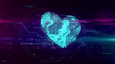 Dijital kalp sembol siber. Aşk ya da sağlık sembol dijital arka plan üzerinde soyut animasyon.