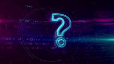 Soru işareti dijital arka plan hologram işareti. Internet arama ve siber eğitim soyut kavram.