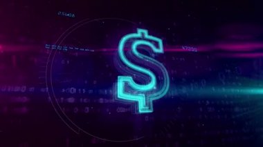 Dijital arka plan üzerinde dolar hologram işareti. Cyber iş, e-ticaret, internet pazarlama ve başarı soyut kavram.