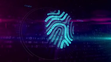 Parmak izi analizi dijital arka plan hologram sembolü. Teknoloji el parmak güvenlik sistemi soyut kavram ile kişisel tanımlama.