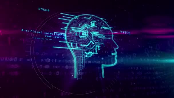 Ologramma Forma Testa Intelligenza Artificiale Sfondo Digitale Apprendimento Profondo Animazione — Video Stock