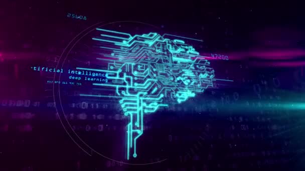 人工知能 サイバネチィック心 機械学習と脳深部刺激コンセプト アニメーション 動的なデジタル 背景の作業サイバー心ホログラム — ストック動画