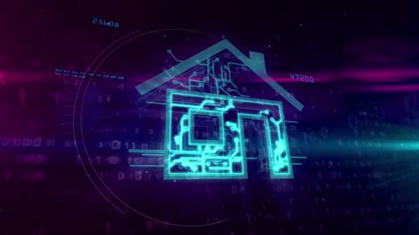 Iot Smart House Concept Digital Background Dynamic Glowing Intelligent Home — Stock Video