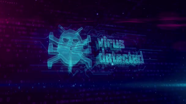 ウイルスは デジタル背景のホログラムを検出しました 危険警報 ワーム 感染症 サイバー攻撃と警告抽象概念 未来のループ可能なとシームレスな3D アニメーション — ストック動画