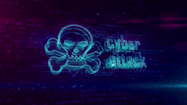 Cyber Aanval Hologram Digitale Achtergrond Gevaar Alert Bedreiging Infectie Waarschuwing — Stockvideo