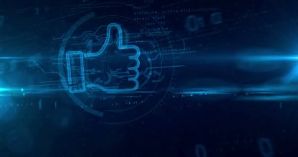 Thumb Sign Hologram Dynamic Digital Background Hand Symbol Success Approve — Stock Video