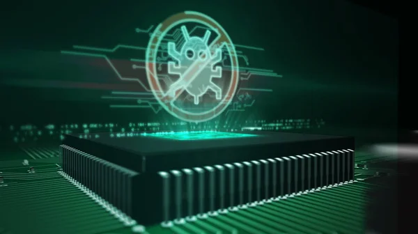 CPU à bord avec hologramme antivirus — Photo