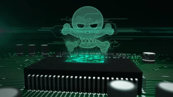 CPU on board with skull hologram