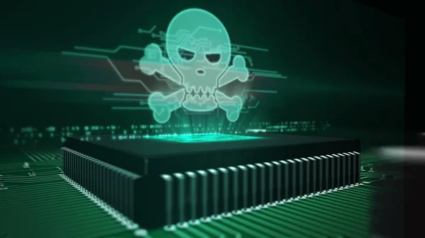 CPU na pokładzie z hologramem czaszki — Zdjęcie stockowe